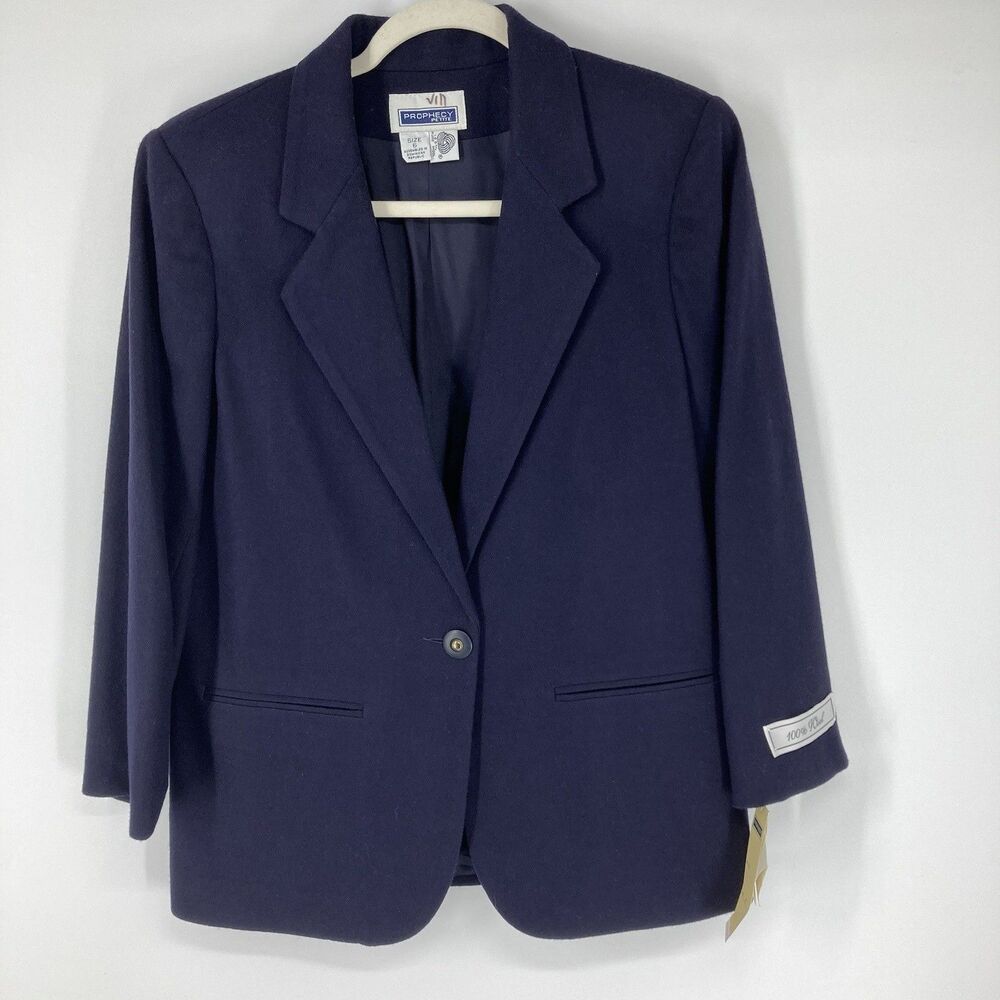 Vtg Prophecy Petite Womens Size 6 100% Pure Wool Navy Blazer Preppy Academia 90s